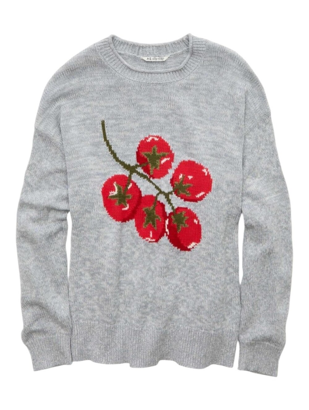 New! American Eagle Tomato Graphic Oversized Knit Sweater Gray - Medium